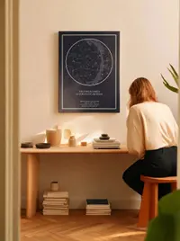 Star map canvas print lit by warm sunlight